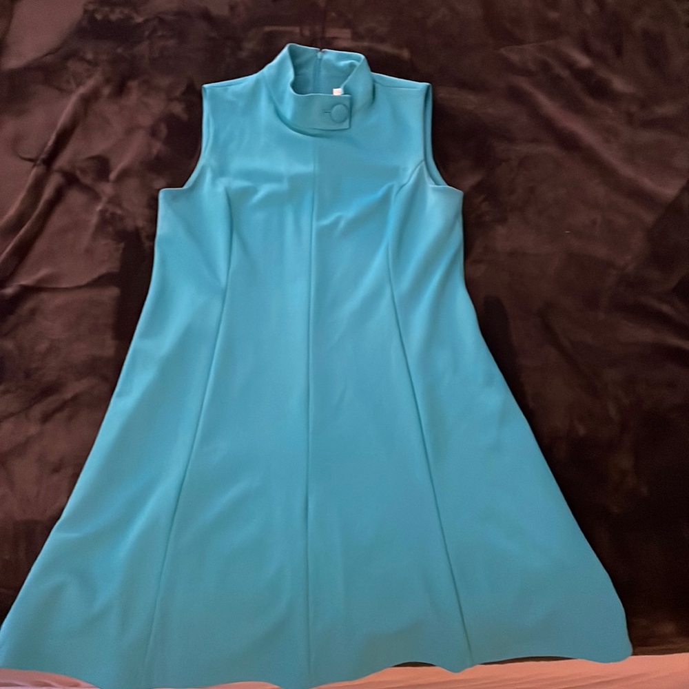 Turquoise Calvin Klein turtleneck dress, size 10, knee-length, zips in the back